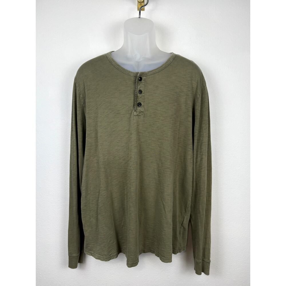 Outerknown Long Sleeve Lightweight Henley Cotton Shirt Tee Army Olive Green XL